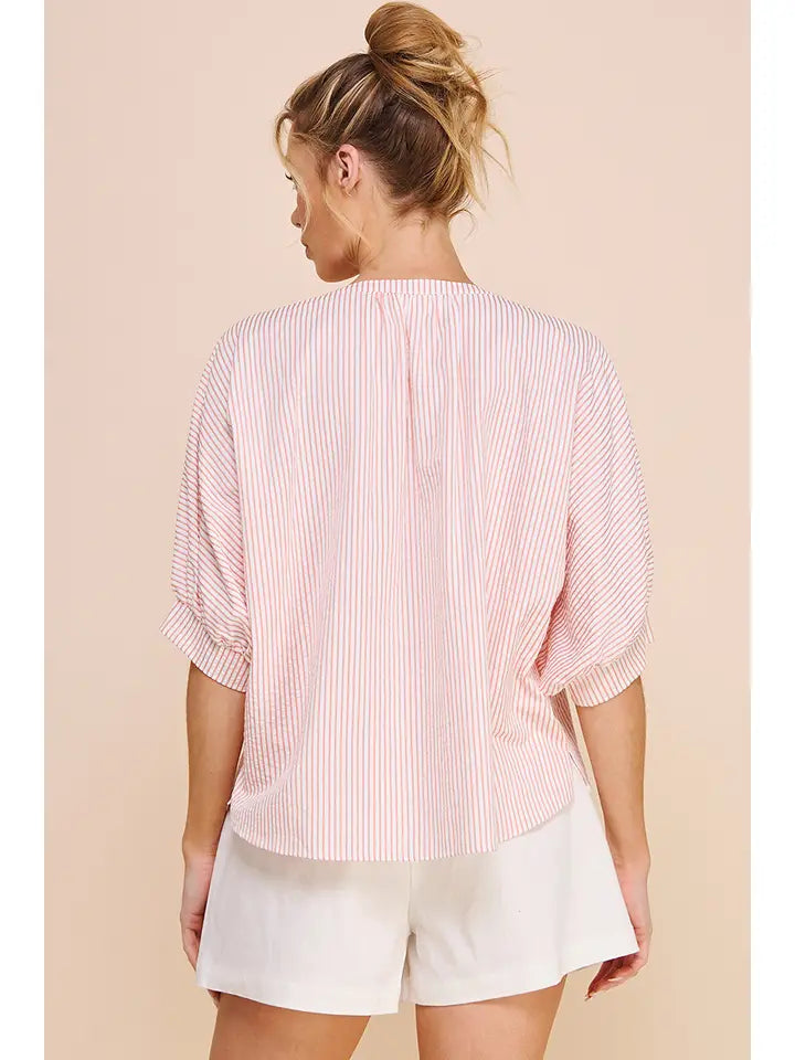 PINSTRIPE SEERSUCKER DOLMAN TOP