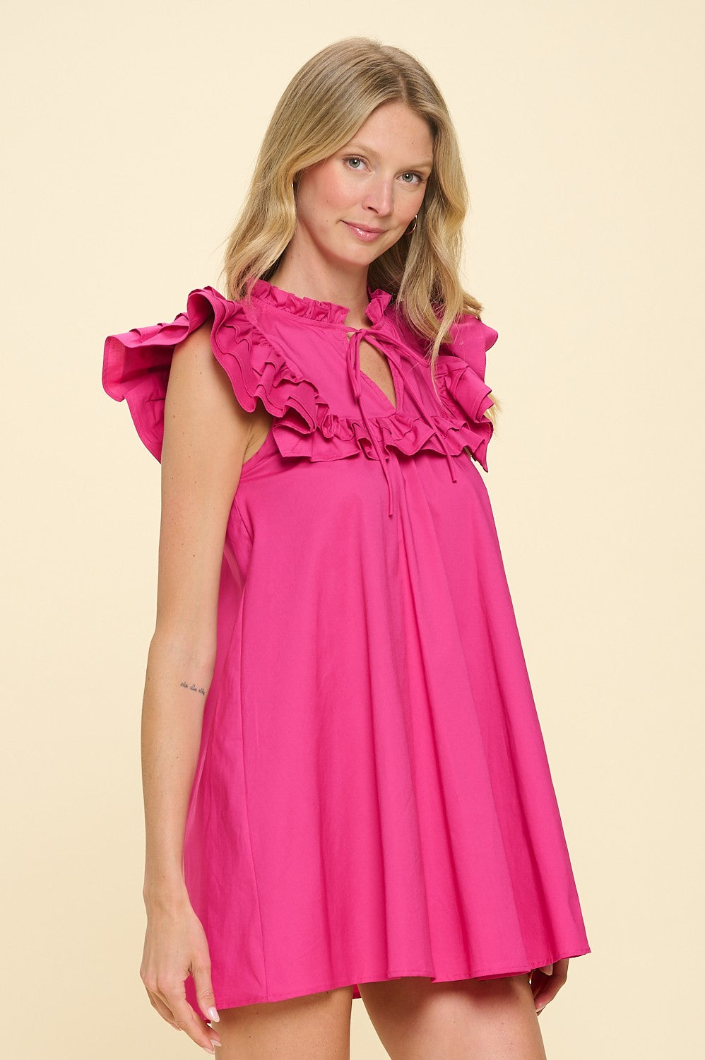 RUFFLE A-LINE POPLIN DRESS