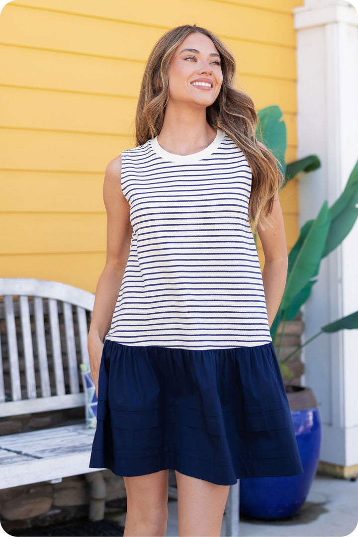 STRIPED CONTRAST HEM DRESS