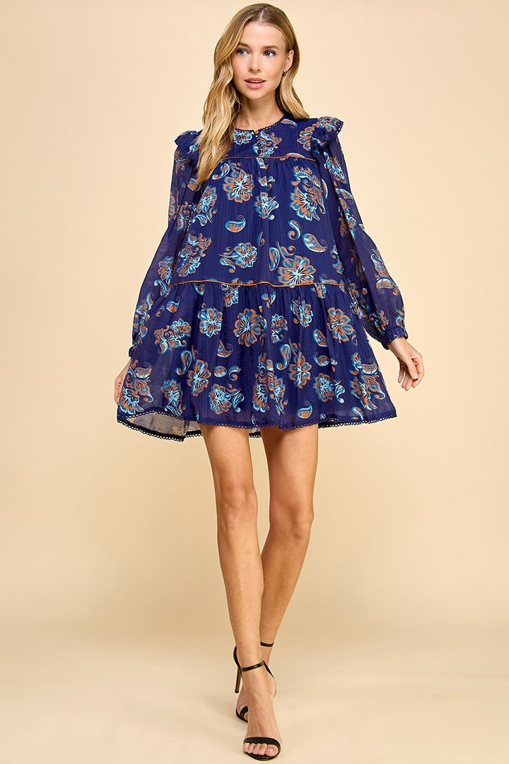 Paisley Print Scallop Detail Dress