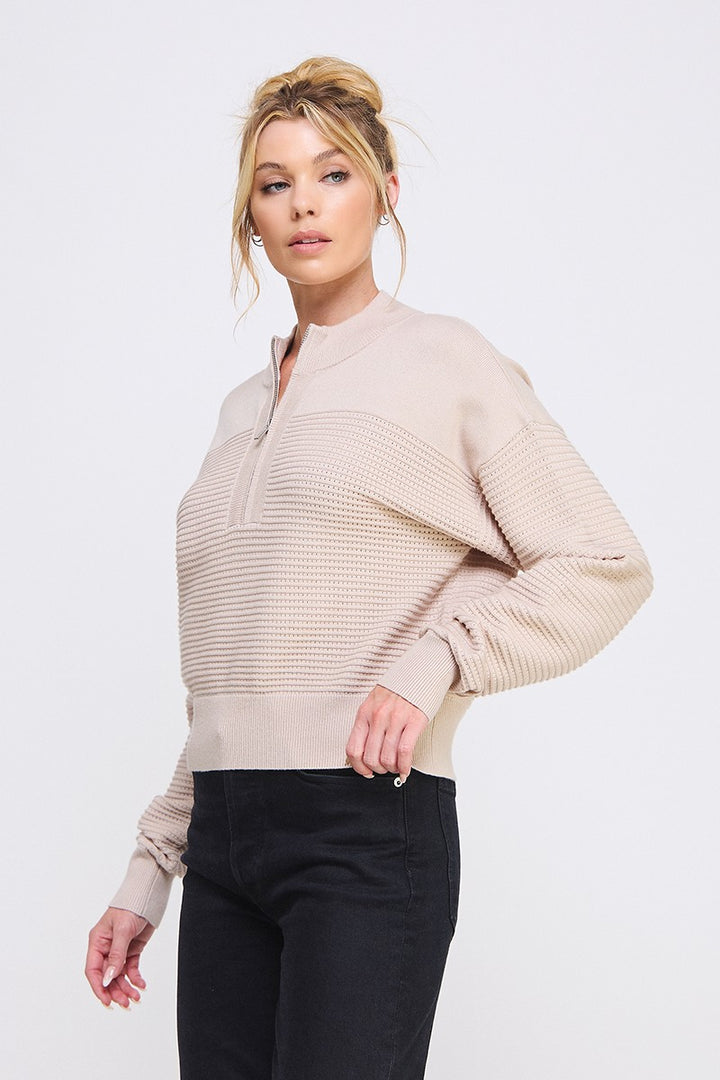 3/4 ZIP SWEATER- SAND