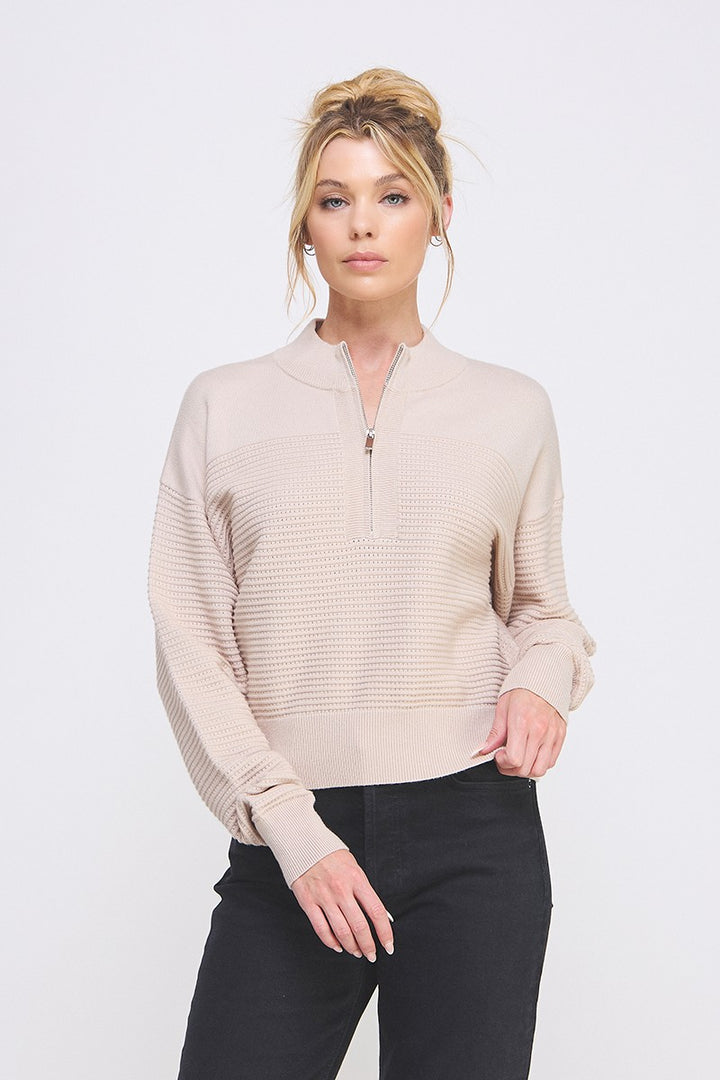 3/4 ZIP SWEATER- SAND