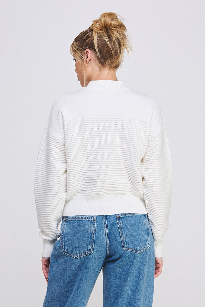 3/4 ZIP SWEATER- OFF WHITE