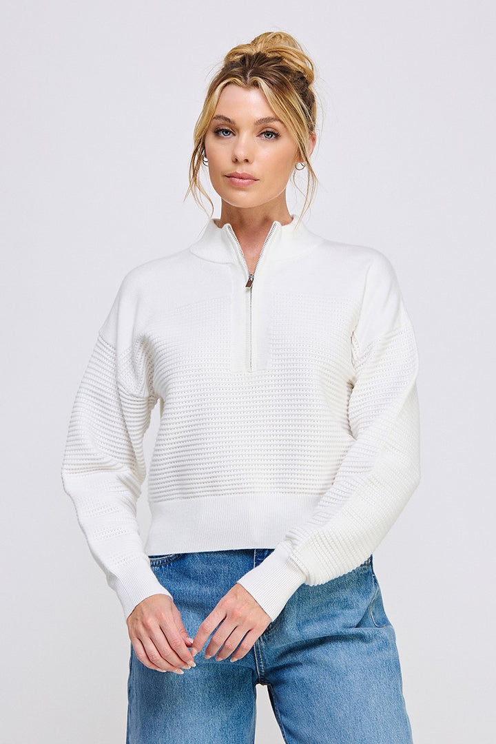 3/4 ZIP SWEATER- OFF WHITE