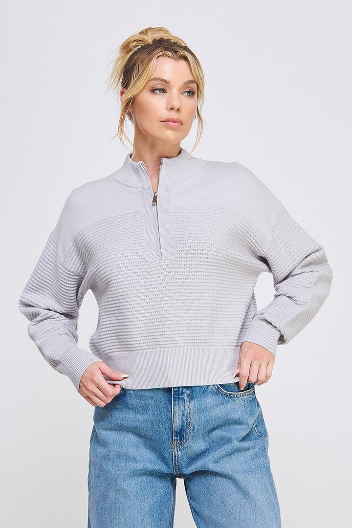 3/4 ZIP SWEATER- SOFT GRAY