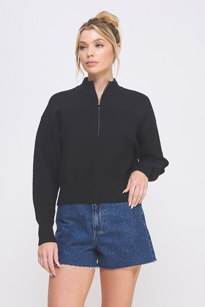 3/4 ZIP SWEATER- BLACK