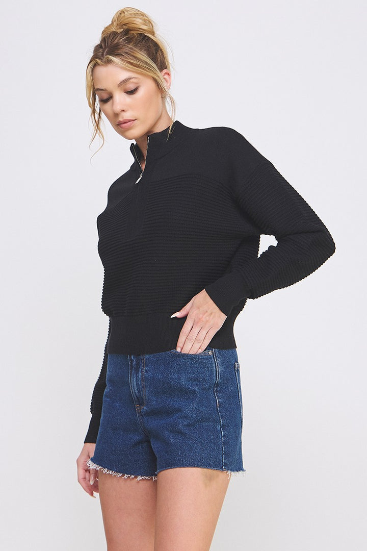 3/4 ZIP SWEATER- BLACK