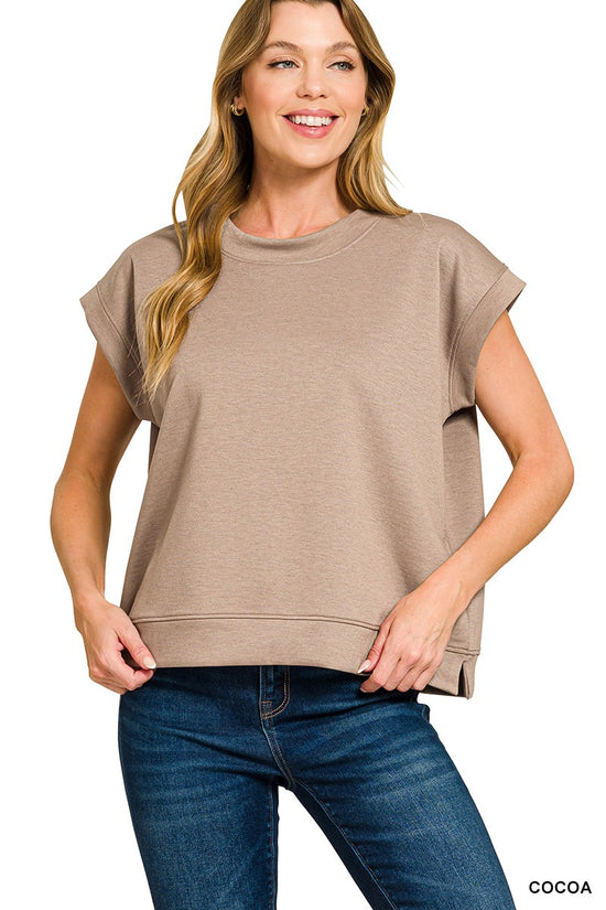 Cloud-Fleece Cuffed-Sleeve Top