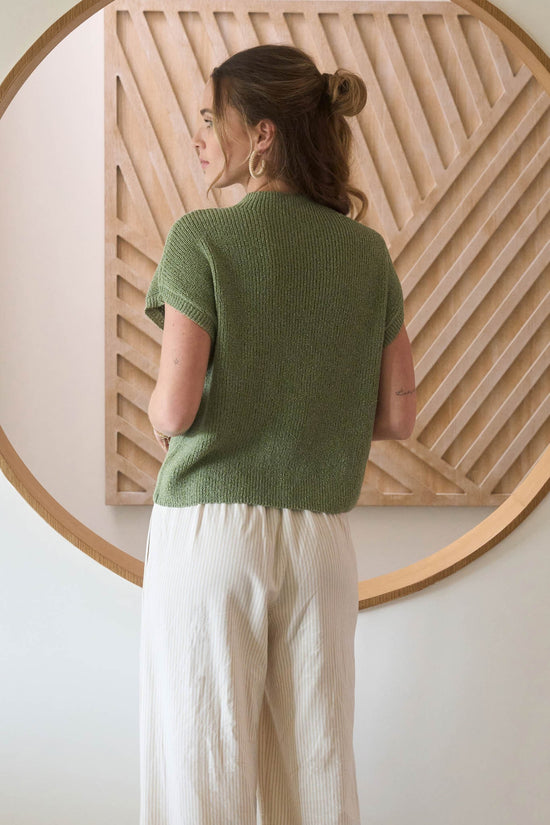 CREWNECK BATWING KNIT TOP WITH POCKET