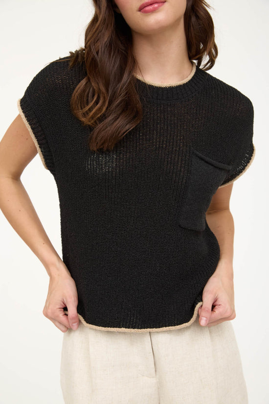 CREWNECK BATWING KNIT TOP WITH POCKET