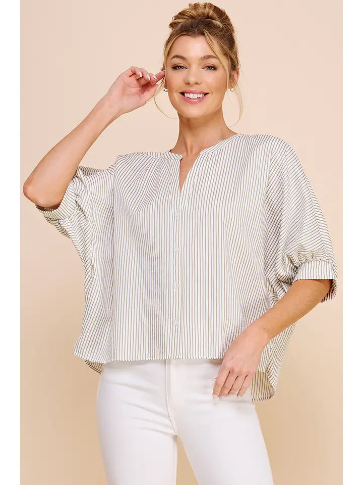 PINSTRIPE SEERSUCKER DOLMAN TOP