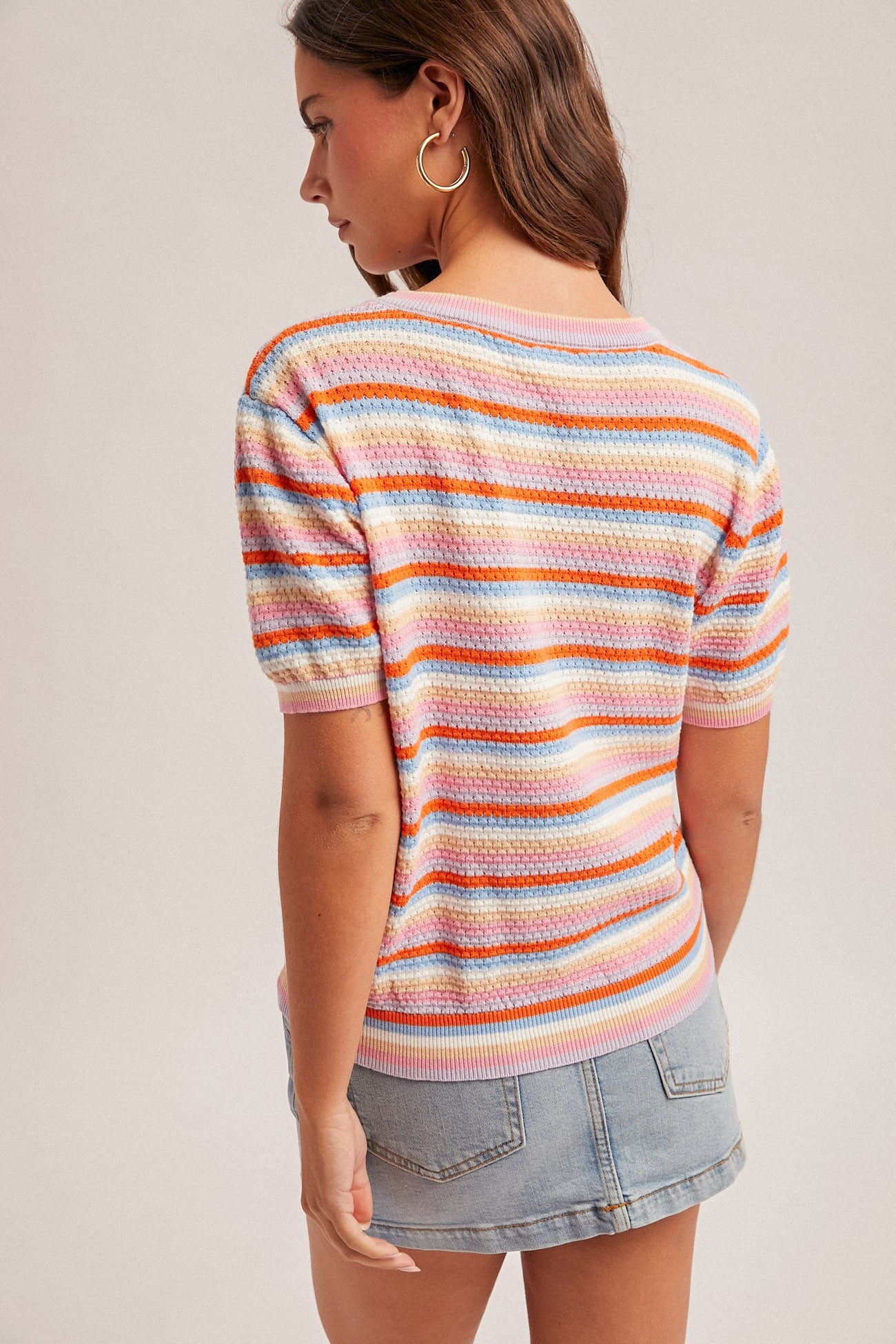 STRIPED POINTELLE KNIT TOP