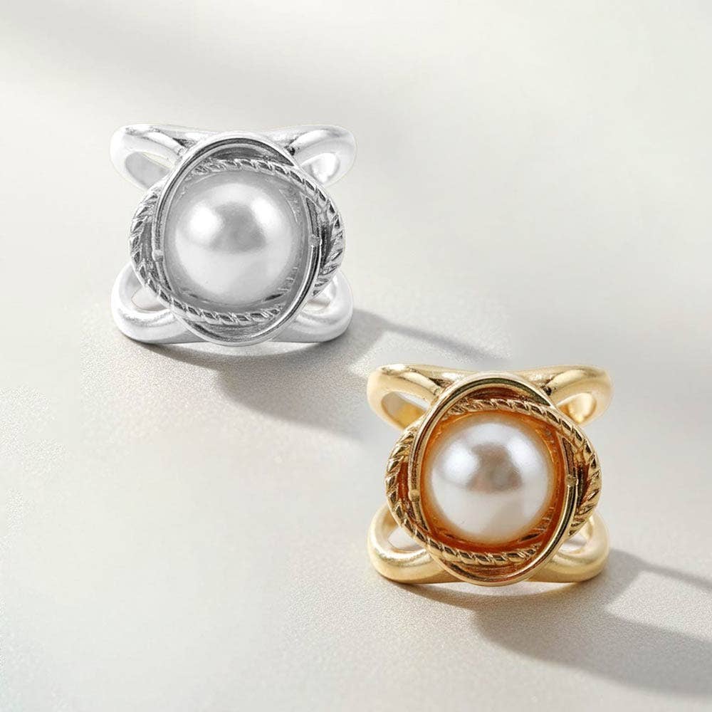 14K Gold Dipped Pearl Frame Scarf Ring