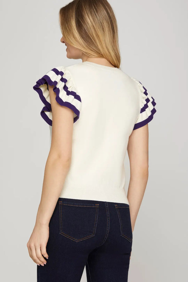 RUFFLE SLEEVE CONTRAST TOP