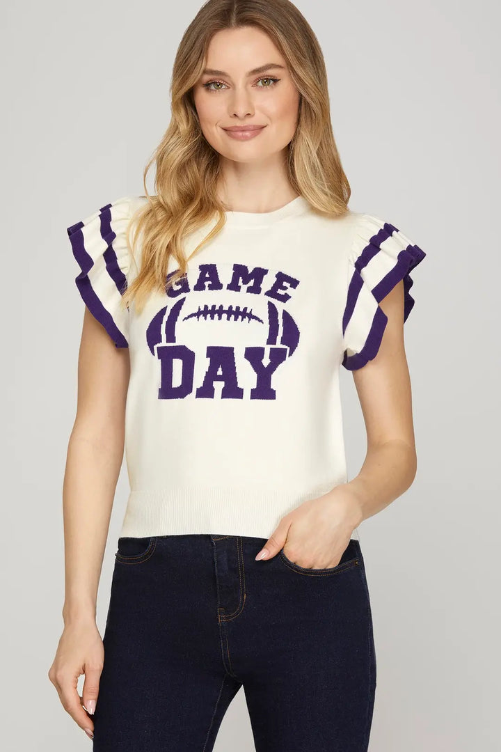 RUFFLE SLEEVE CONTRAST TOP