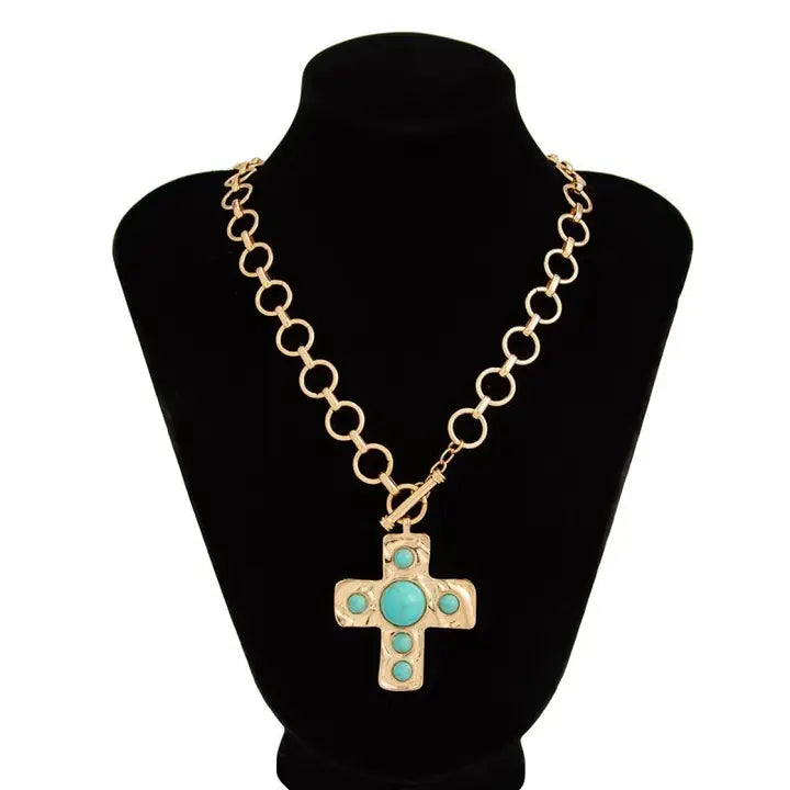 Notable Hammered Cross Front Toggle Necklace