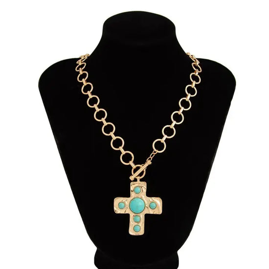 Notable Hammered Cross Front Toggle Necklace