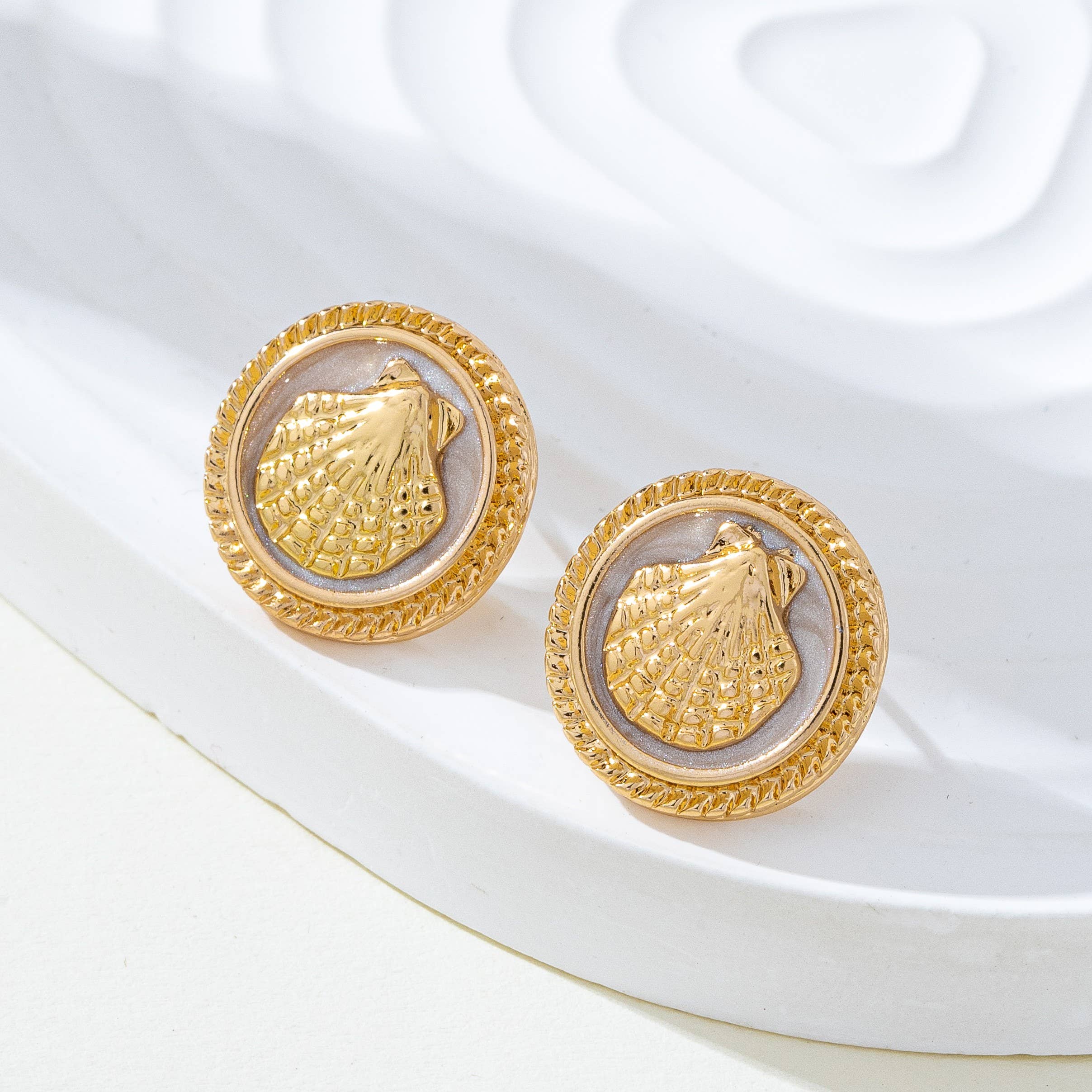 Shell Enamel Button Stud Earrings