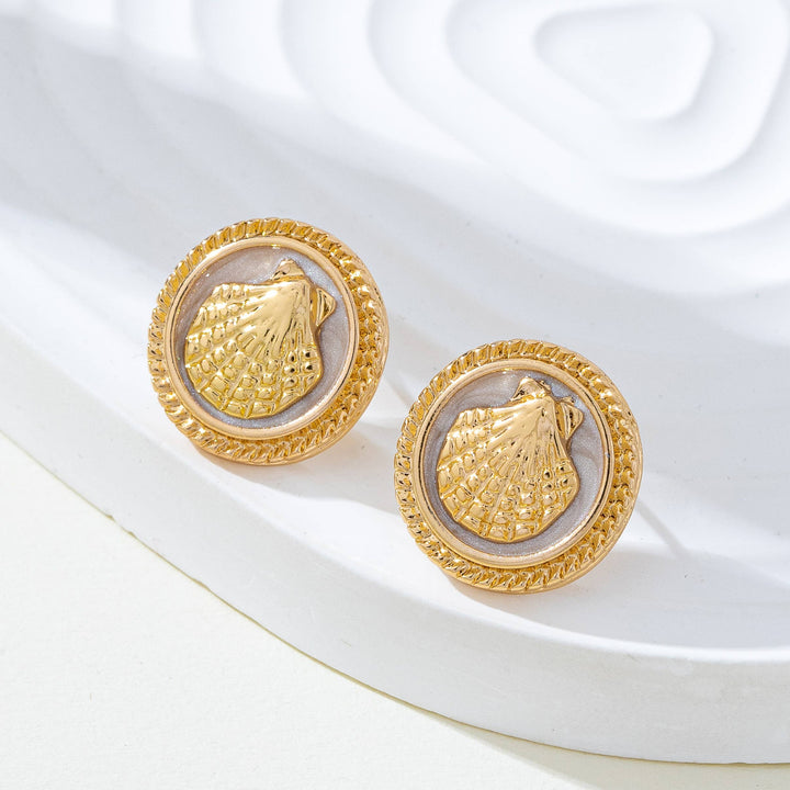 Shell Enamel Button Stud Earrings