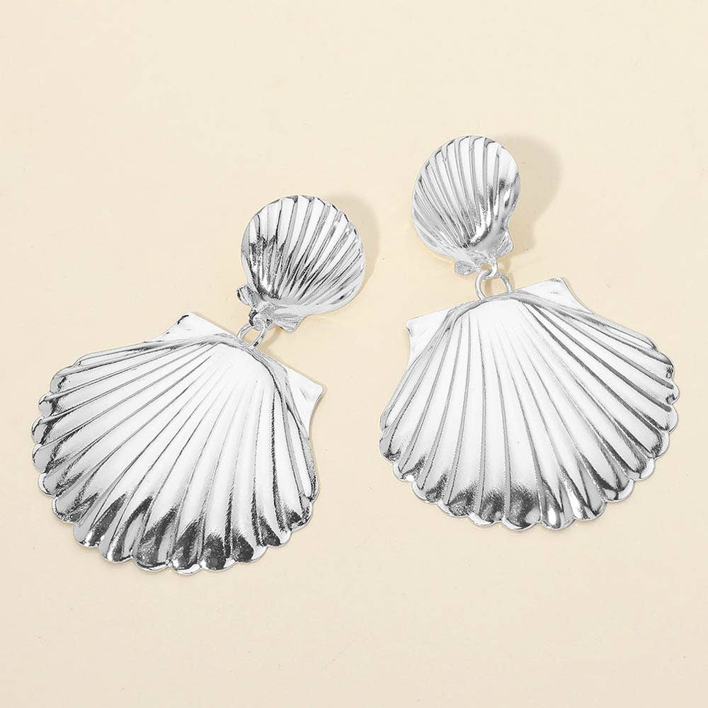 Double Metal Shell Drop Earrings