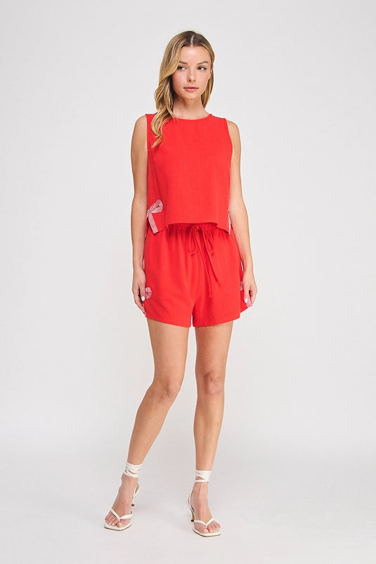 LINEN SHORTS W/ BOW HEM