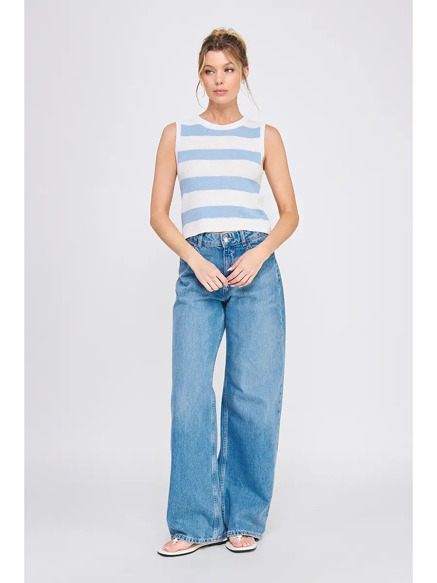 PEBBLED KNIT STRIPED TANK