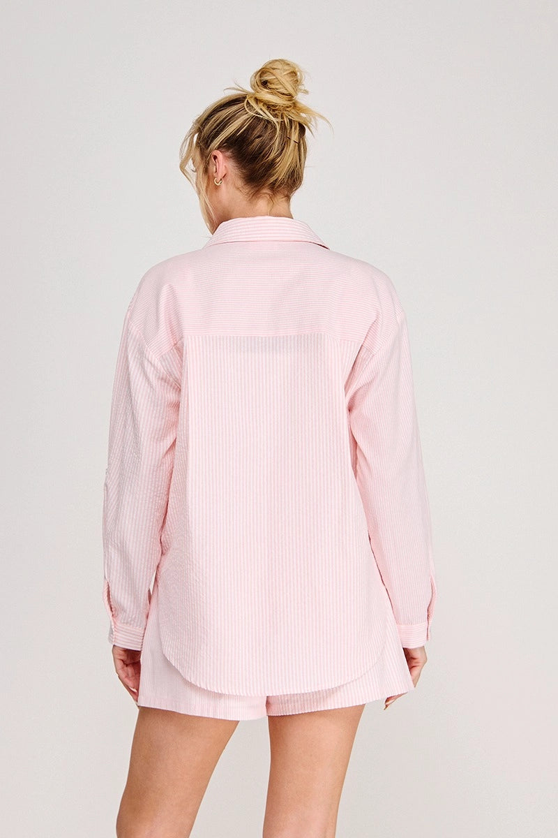 TWIN STRIPE COTTON BUTTON UP