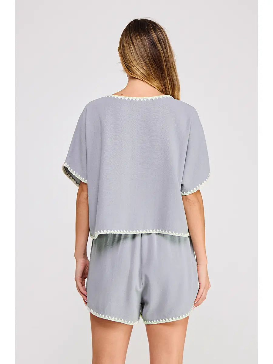 EMBROIDERED LINEN DOLMAN TOP