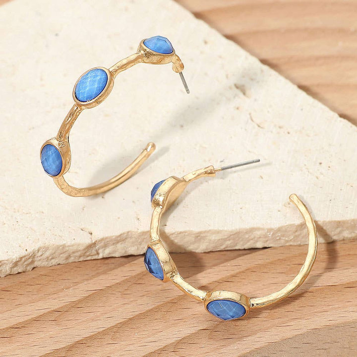 Faceted Oval Stone Around Hoop Earrings