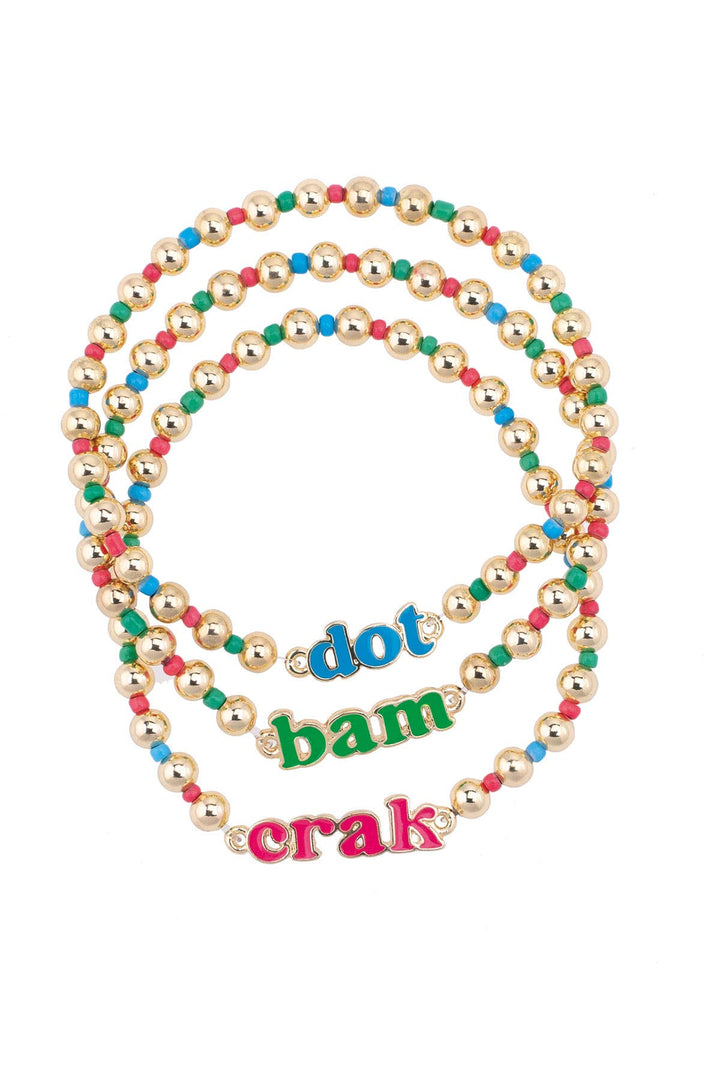 Dot Crack Bam Rainbow Ball Bead Stretch Bracelet Set of 3