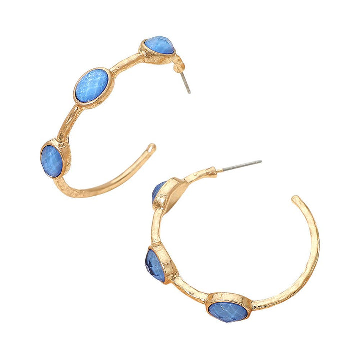 Faceted Oval Stone Around Hoop Earrings