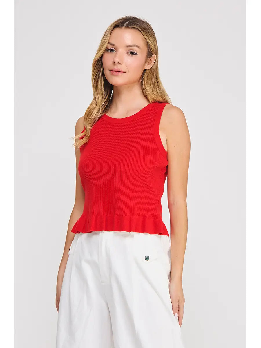 RIBBED KNIT PEPLUM TANK