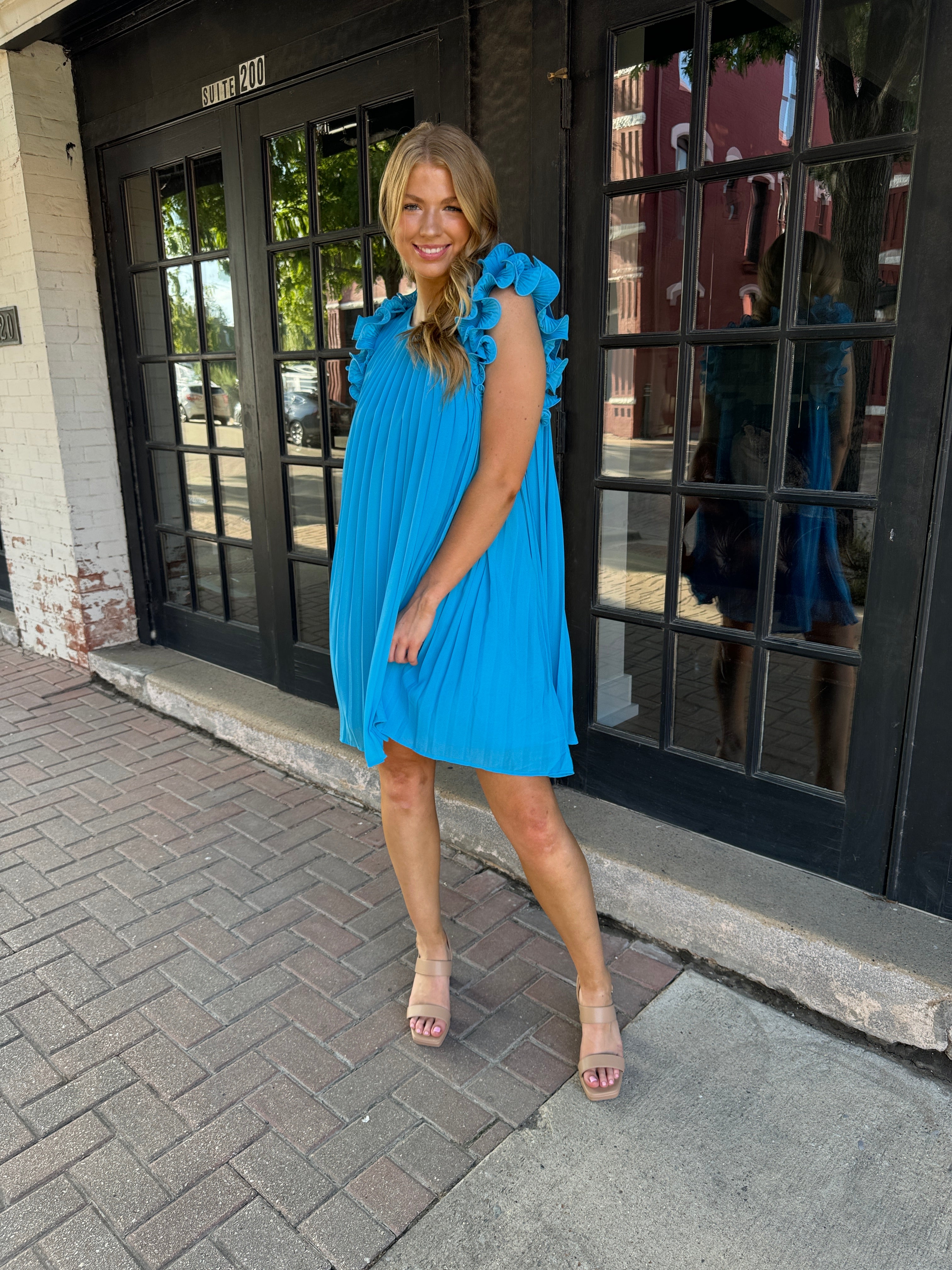 PLEATED SHIFT DRESS