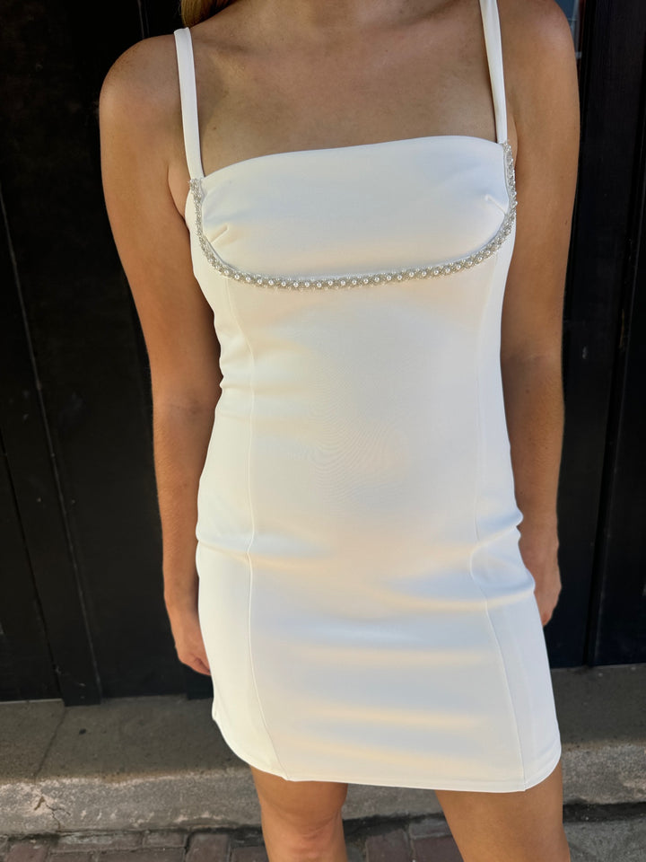 PEARL TRIM SLEEVELESS MINI DRESS