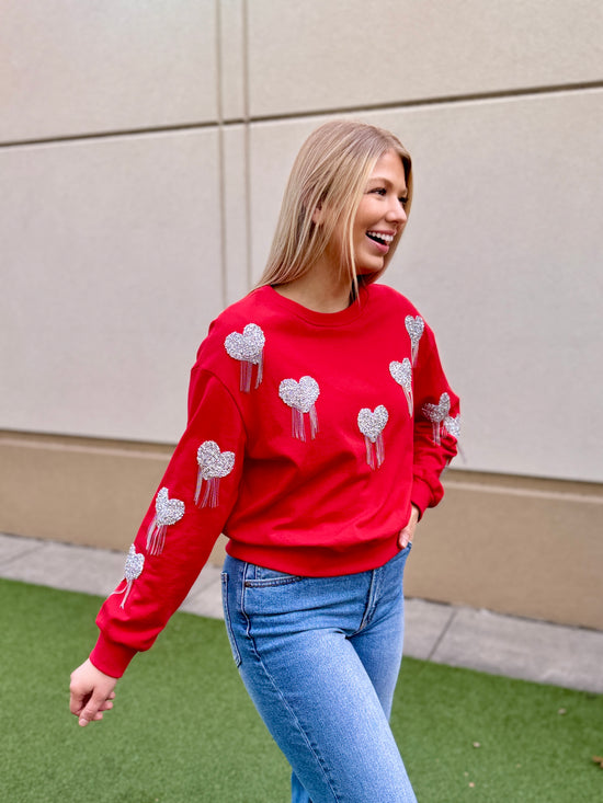 CHAIN OF HEARTS CROPPED SWEATSHIRT