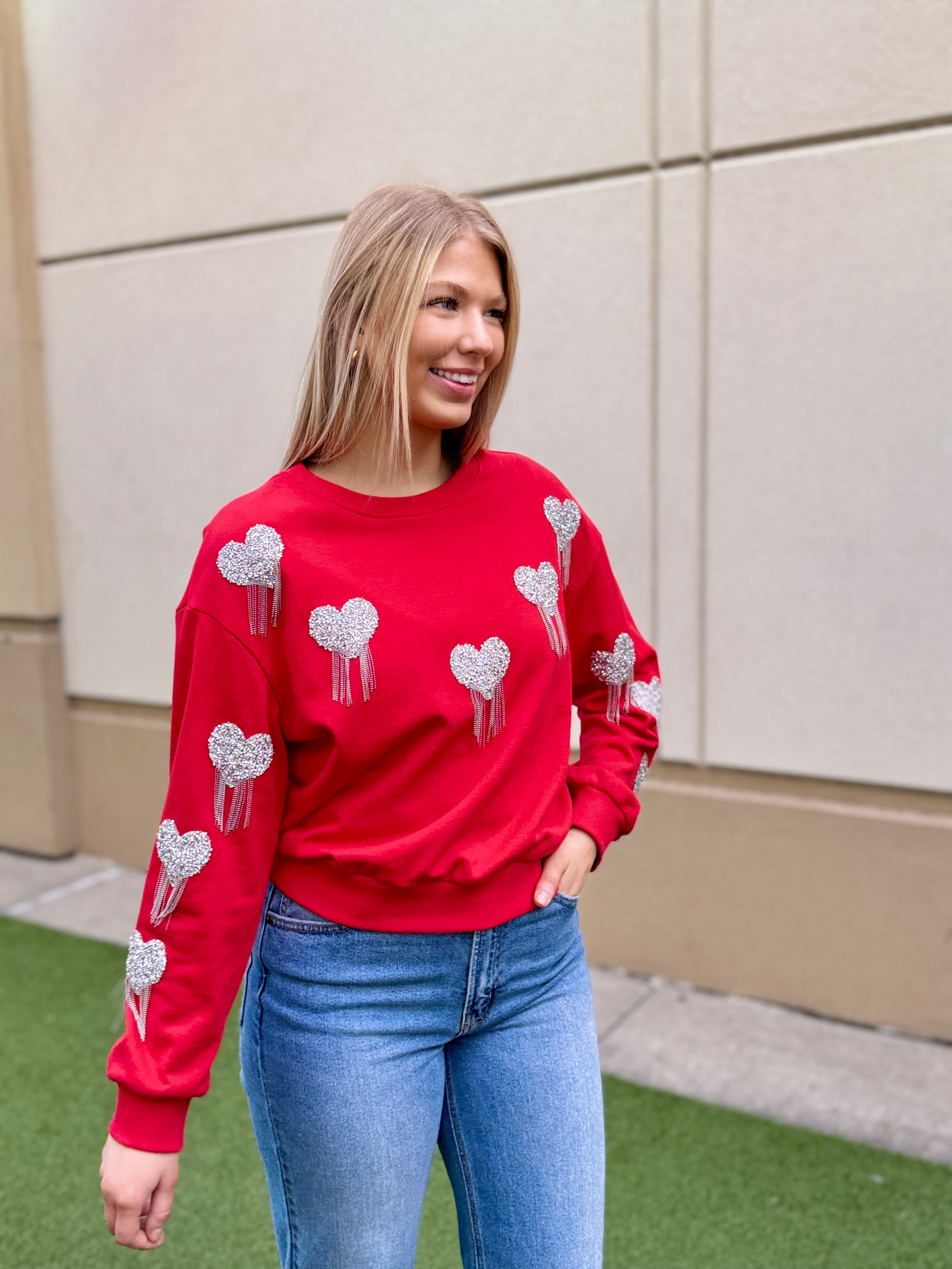 CHAIN OF HEARTS CROPPED SWEATSHIRT