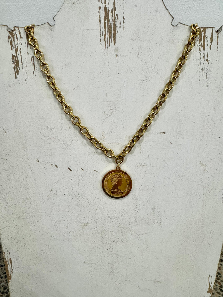 "GOD SAVE THE QUEEN" COIN NECKLACE
