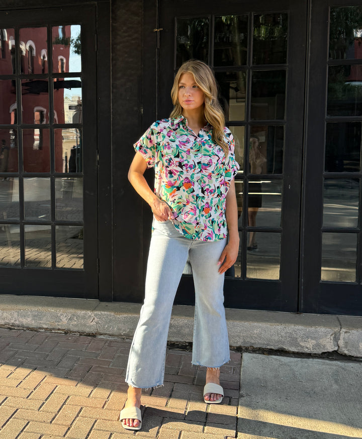 FLORAL COLLAR BUTTON UP TOP