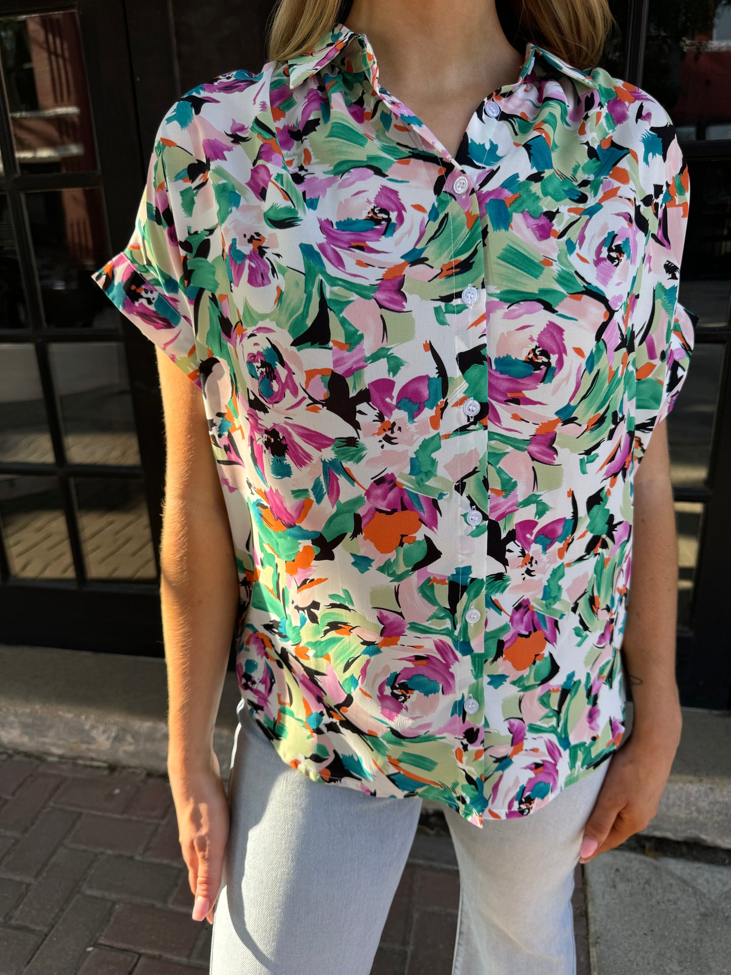 FLORAL COLLAR BUTTON UP TOP