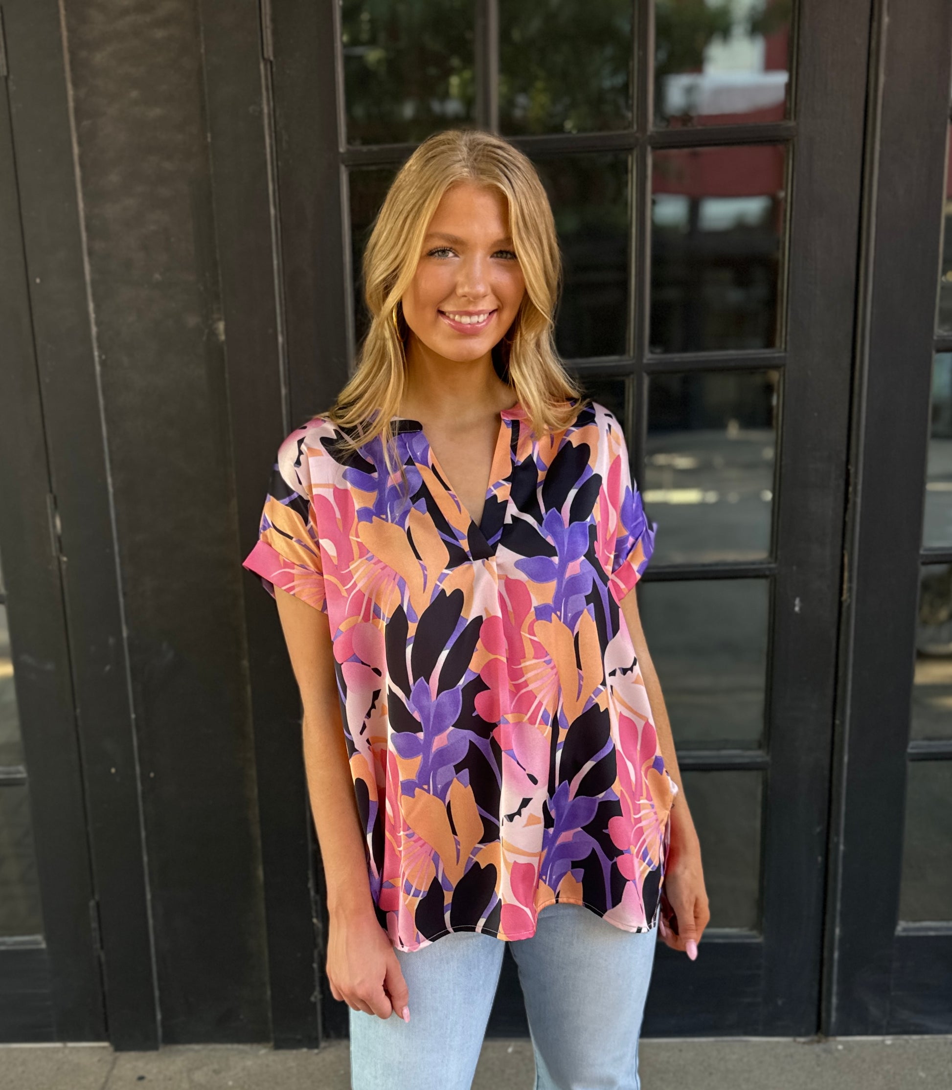 VNECK FLORAL PRINTED TOP