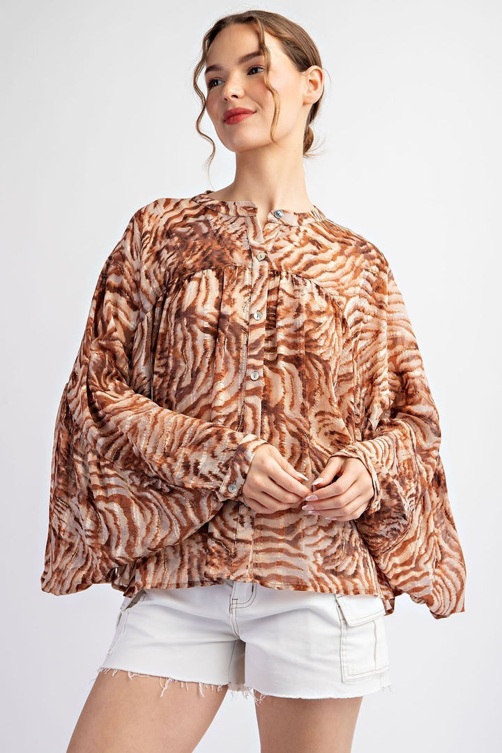 TIGER PRINTED DOLMAN SLEEVE TOP