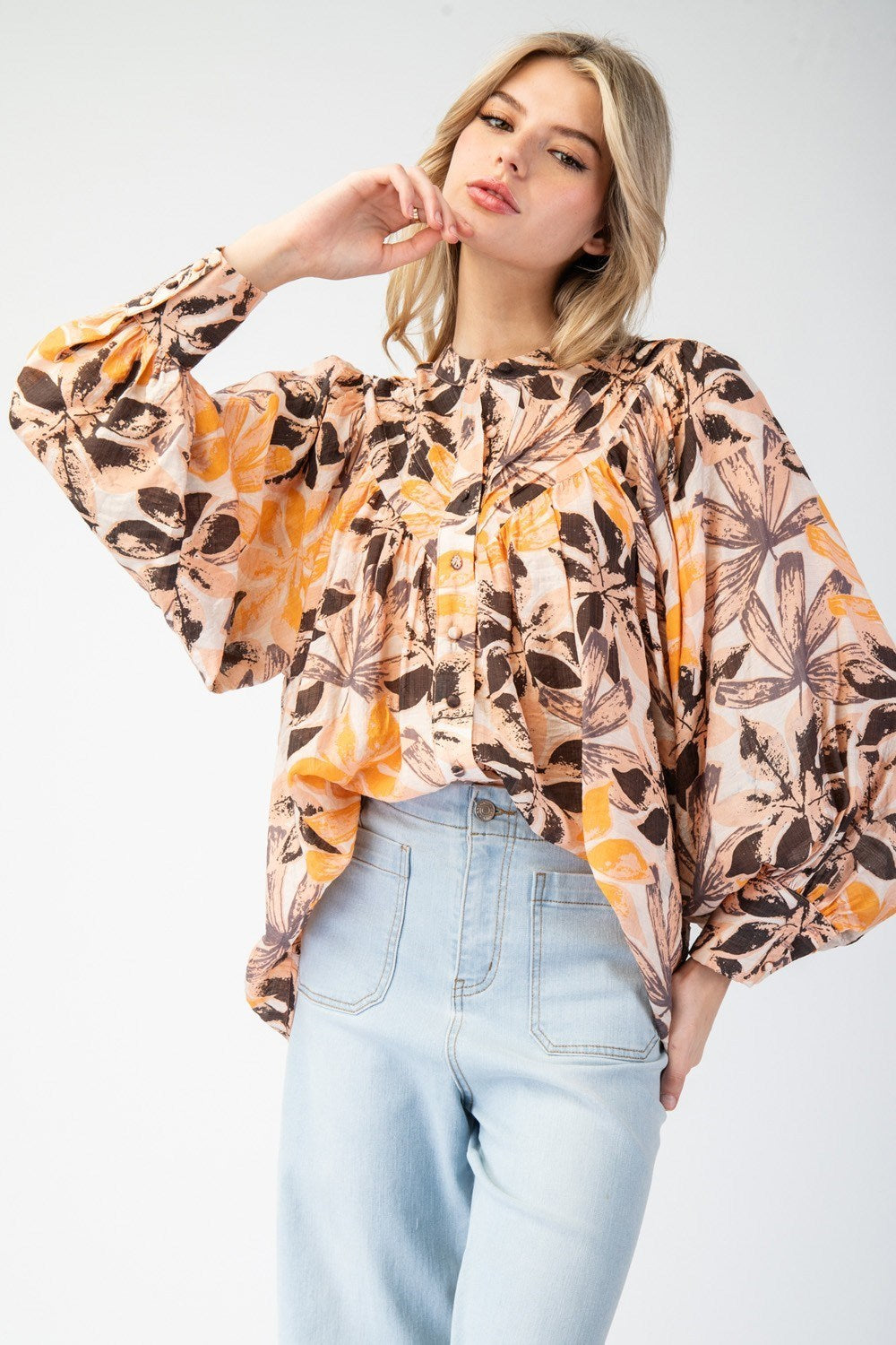 Autumn Bloom Floral Balloon sleeve top