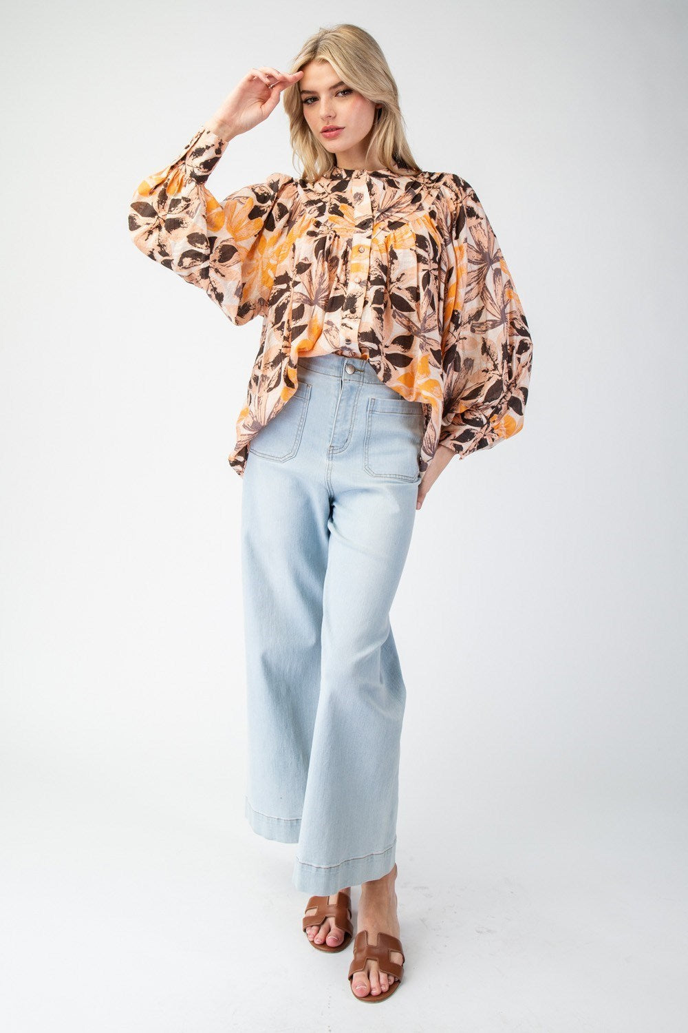 Autumn Bloom Floral Balloon sleeve top