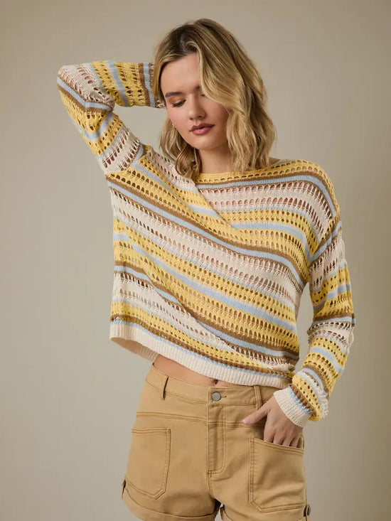 OPEN WEAVE STRIPED SWEATER TOP