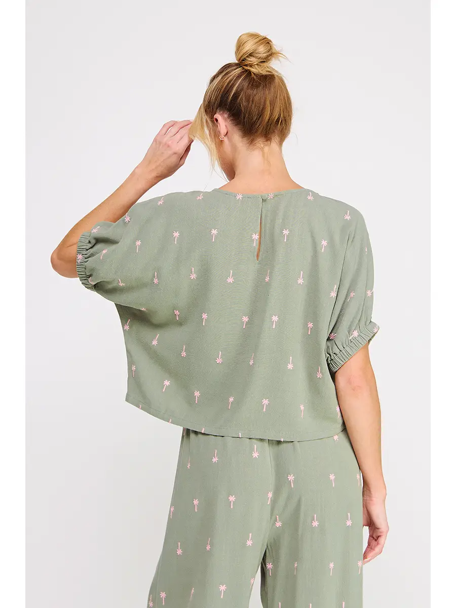 PALM TREE LINEN DOLMAN TOP