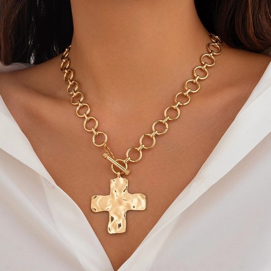 HAMMERED CROSS NECKLACE