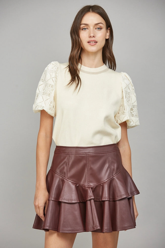 LACE BUBBLE CREW NECK SWEATER