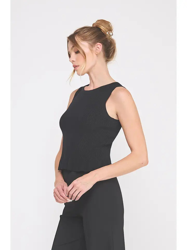 RIBBED KNIT PEPLUM TANK
