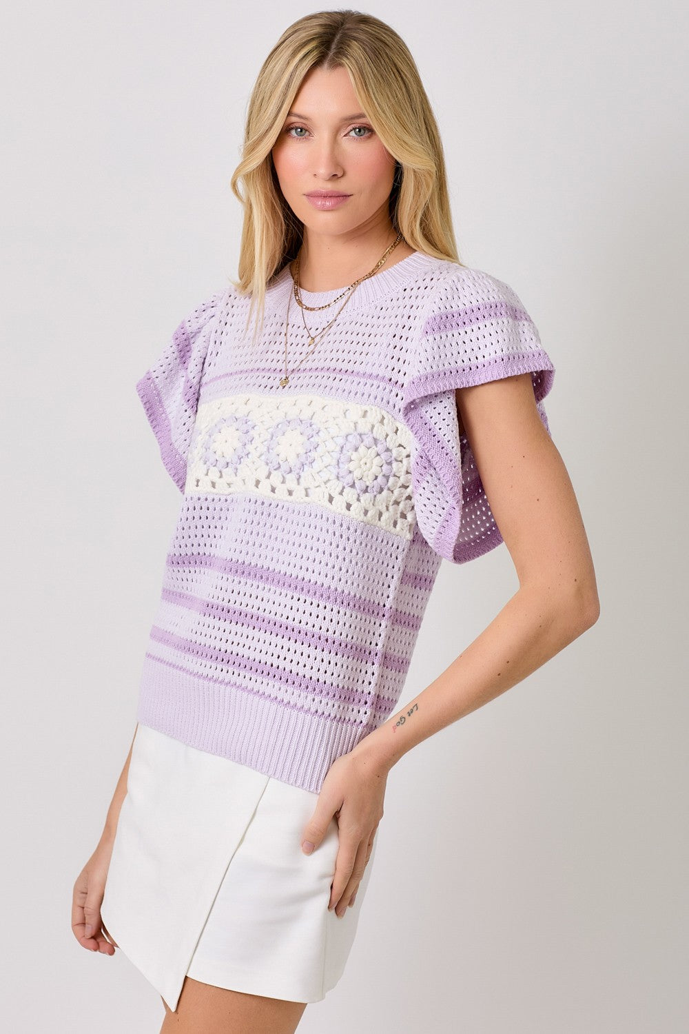 FLUTTER SLEEVE CROCHET TOP