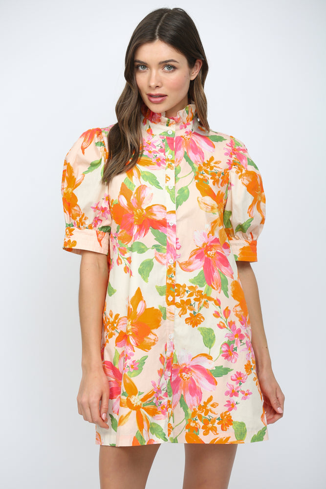 RUFFLE NECKLINE MINI DRESS